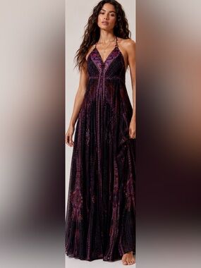 CAMILLA Plum & Black Printed V-Neck Maxi Dress | Size M/L